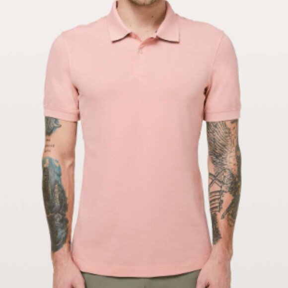 Lululemon Mens Tech Pique Polo Shirt Seashell Pink Short Sleeve Size Large‎ - Picture 1 of 14